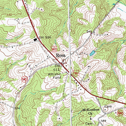 Topographic Map of Rosa, VA