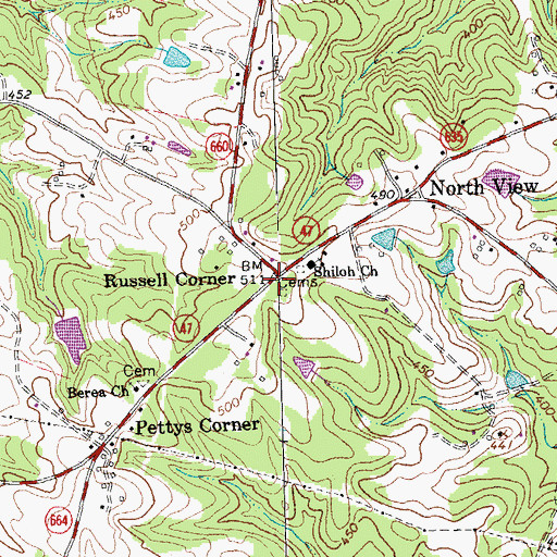 Topographic Map of Russell Corner, VA