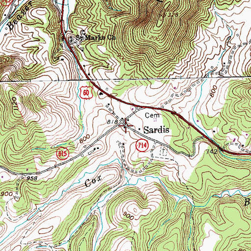 Topographic Map of Sardis, VA