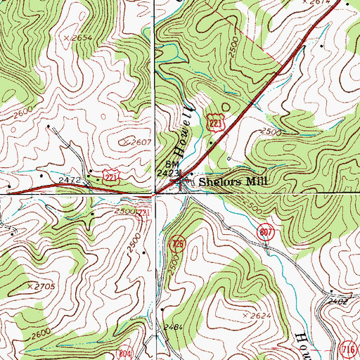 Topographic Map of Shelors Mill, VA