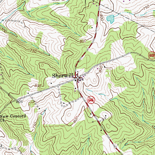 Topographic Map of Sherwill, VA