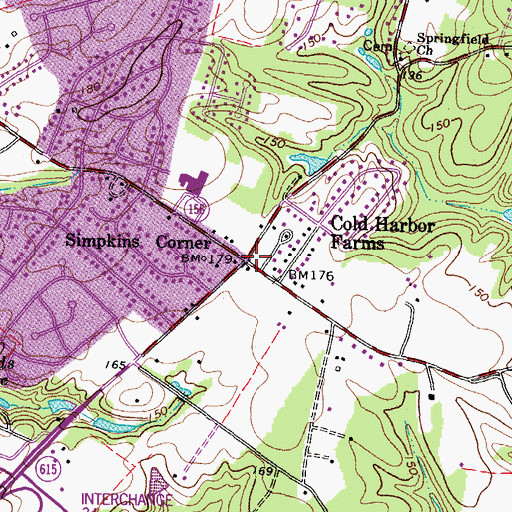 Topographic Map of Simpkins Corner, VA