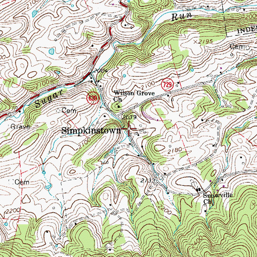 Topographic Map of Simpkinstown, VA