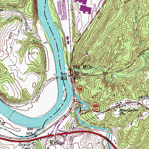 Topographic Map of Six Mile, VA