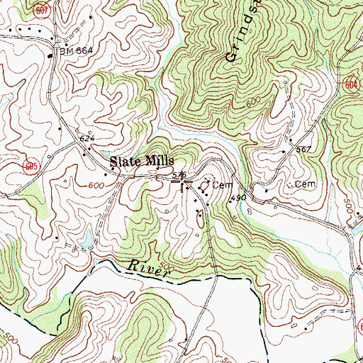 Topographic Map of Slate Mills, VA
