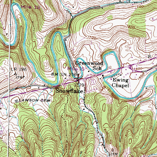 Topographic Map of Snowflake, VA