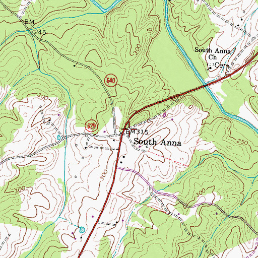 Topographic Map of South Anna, VA