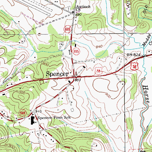 Topographic Map of Spencer, VA