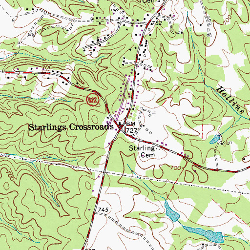 Topographic Map of Starlings Crossroads, VA