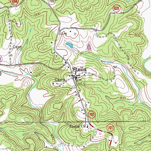 Topographic Map of Stella, VA