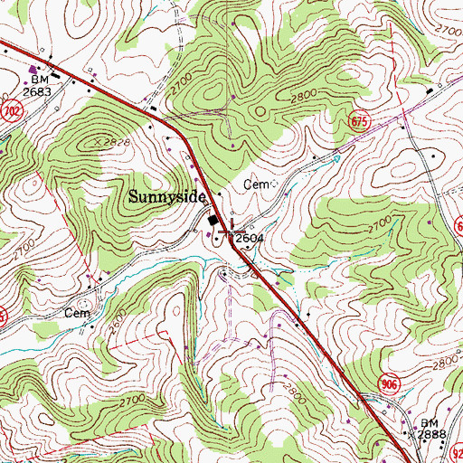 Topographic Map of Sunnyside, VA