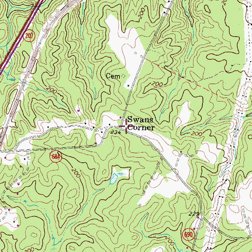 Topographic Map of Swans Corner, VA