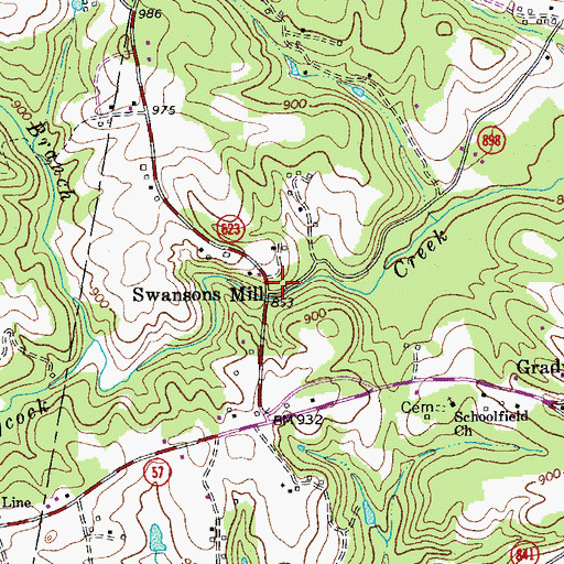 Topographic Map of Swansons Mill, VA