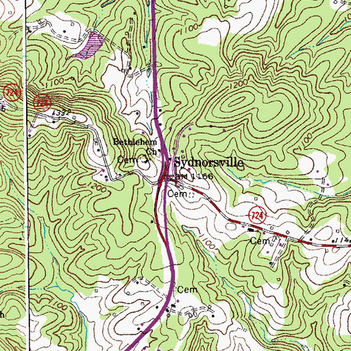 Topographic Map of Sydnorsville, VA