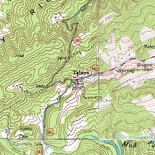 Topographic Map of Tabors, VA