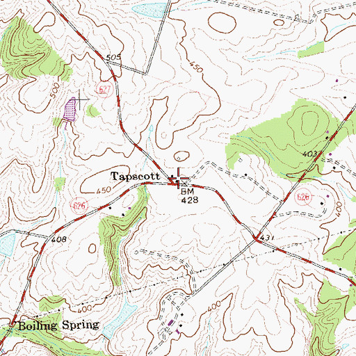 Topographic Map of Tapscott, VA