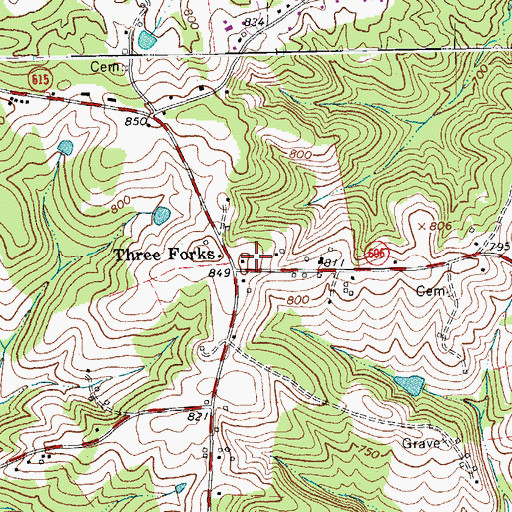 Topographic Map of Three Forks, VA