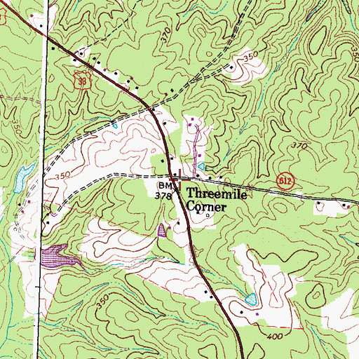 Topographic Map of Threemile Corner, VA