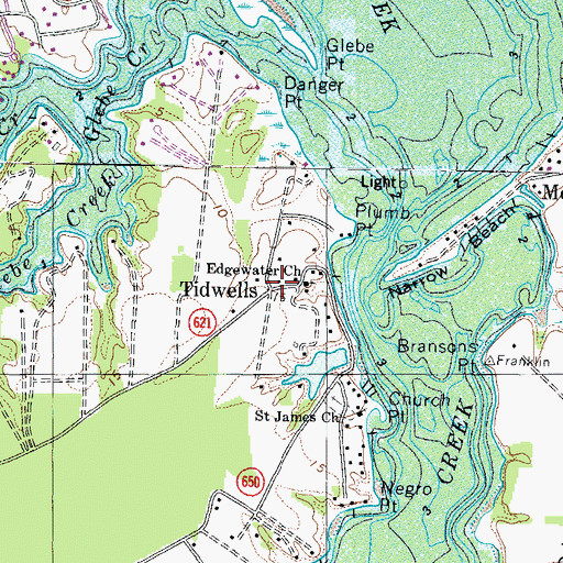 Topographic Map of Tidwells, VA
