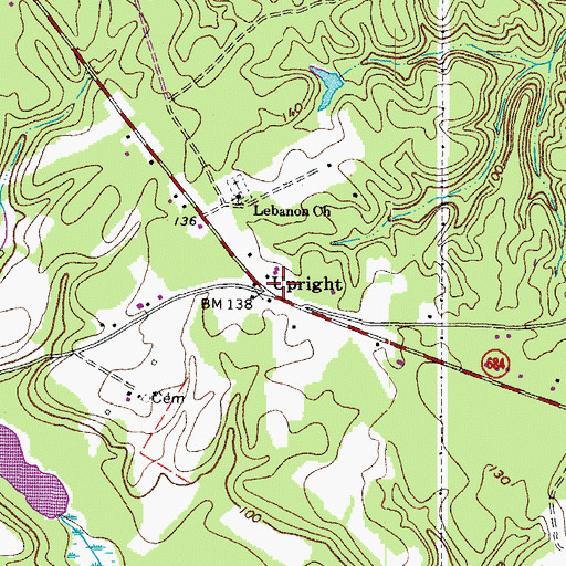 Topographic Map of Upright, VA