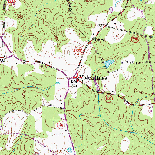 Topographic Map of Valentines, VA