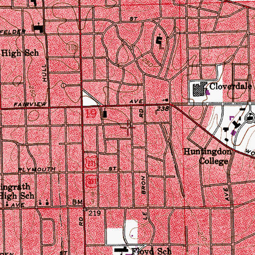 Topographic Map of Cloverdale, AL