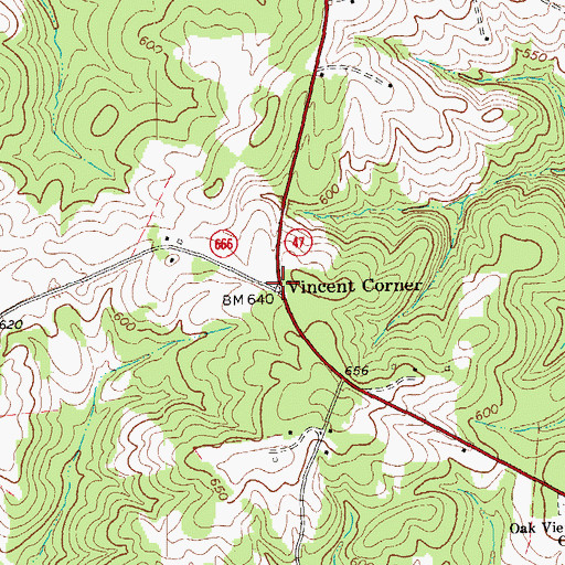 Topographic Map of Vincent Corner, VA