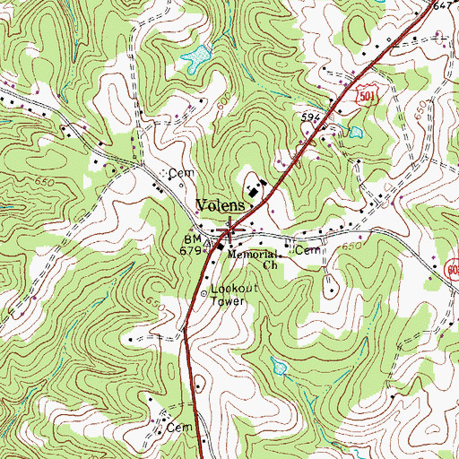 Topographic Map of Volens, VA