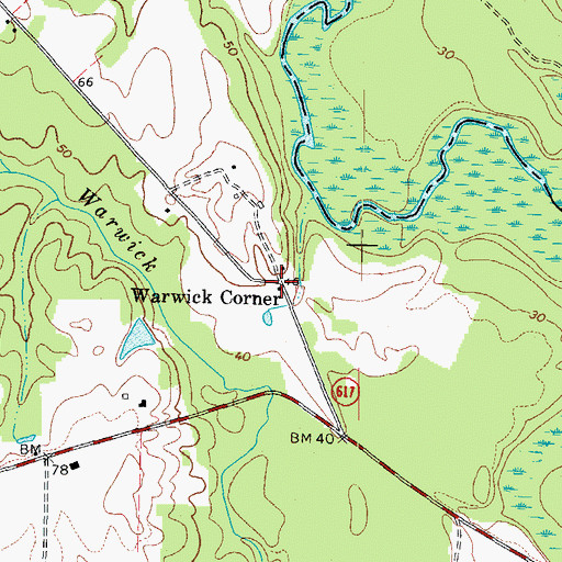 Topographic Map of Warwick Corner, VA