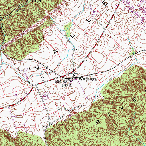 Topographic Map of Watauga, VA