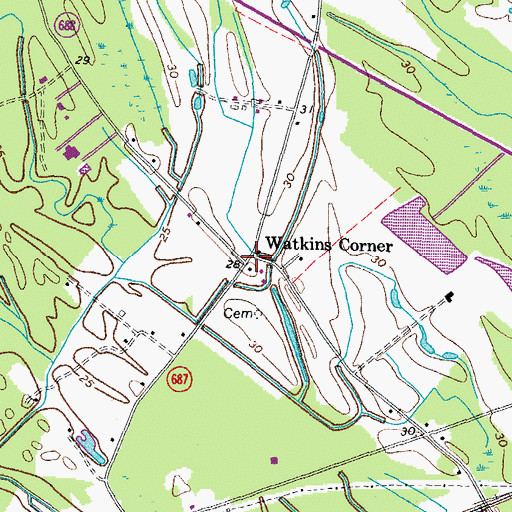Topographic Map of Watkins Corner, VA