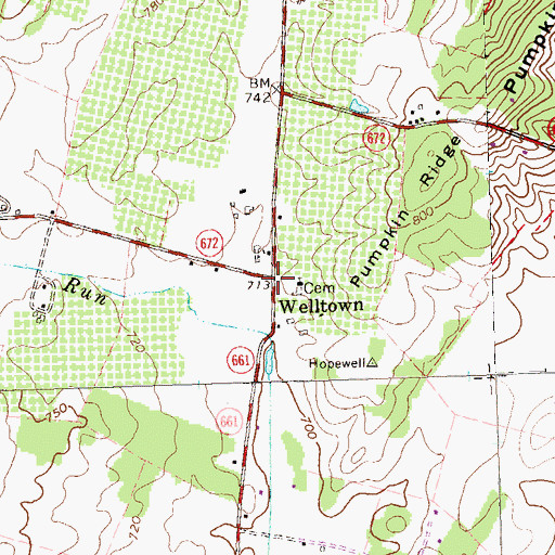 Topographic Map of Welltown, VA