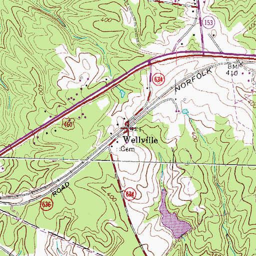 Topographic Map of Wellville, VA