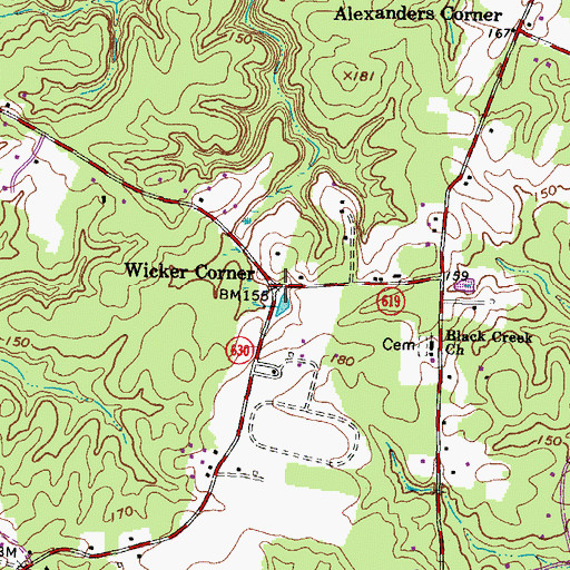 Topographic Map of Wicker Corner, VA
