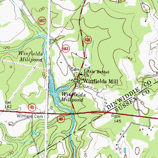 Topographic Map of Winfields Mill, VA