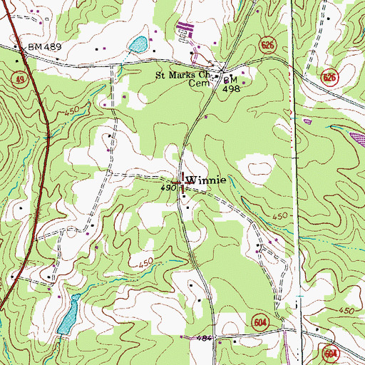 Topographic Map of Winnie, VA