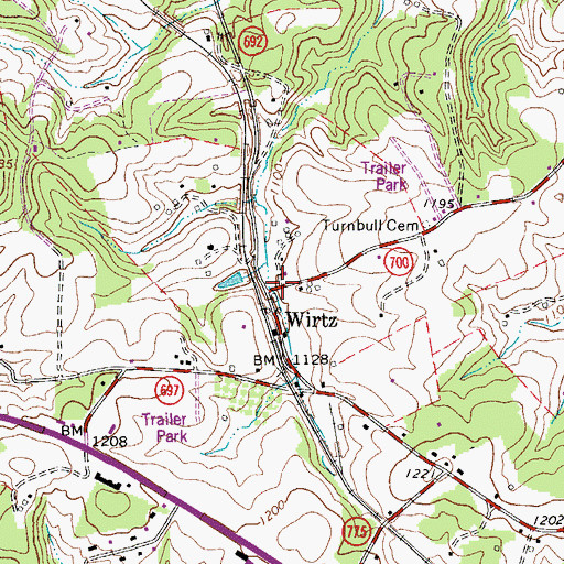 Topographic Map of Wirtz, VA