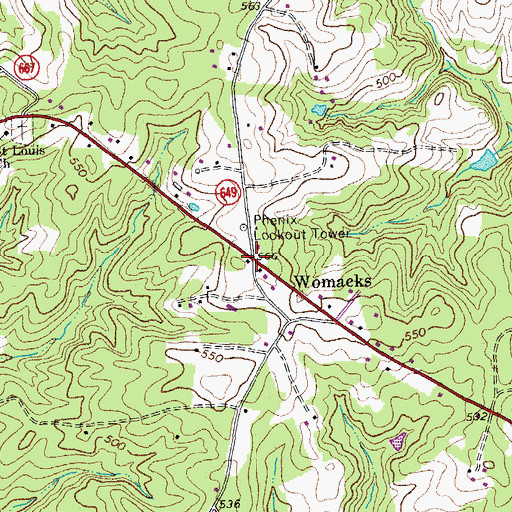Topographic Map of Womacks, VA