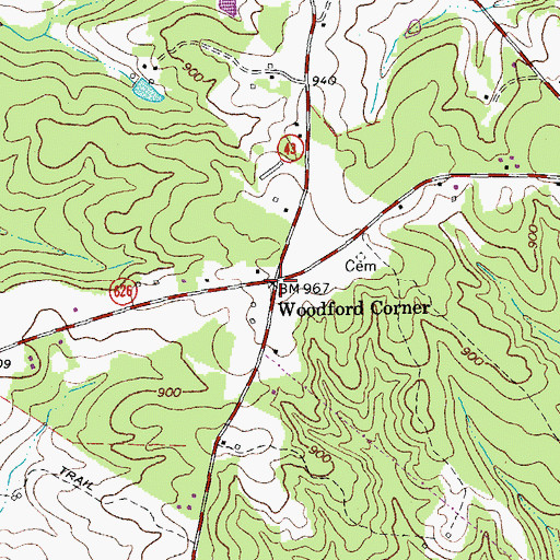 Topographic Map of Woodford Corner, VA