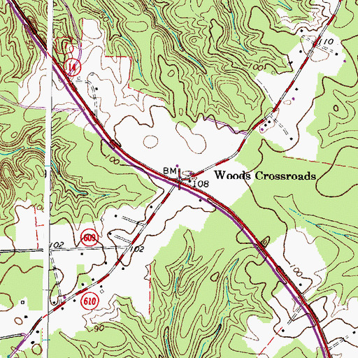 Topographic Map of Woods Crossroads, VA