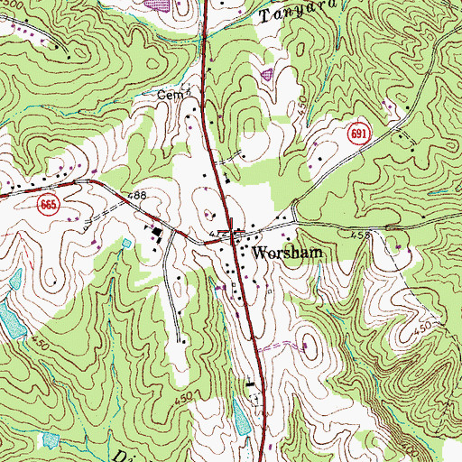 Topographic Map of Worsham, VA