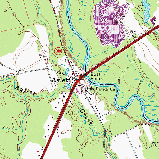 Topographic Map of Aylett, VA