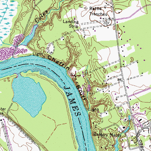 Topographic Map of Chaffin Bluff, VA