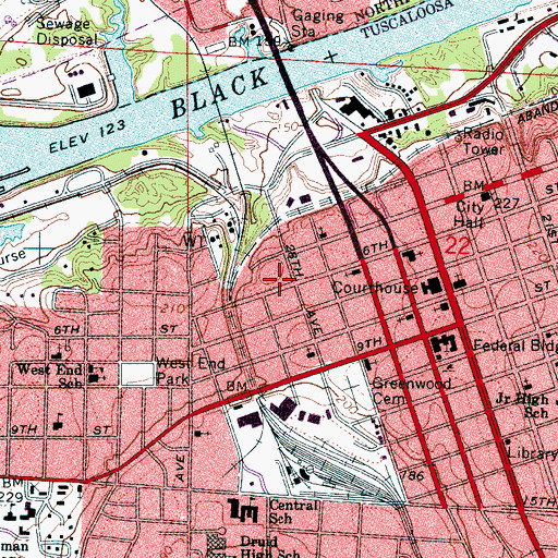 Topographic Map of Alabama Central Female College (historical), AL