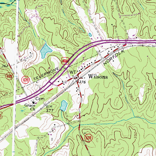 Topographic Map of Wilsons, VA