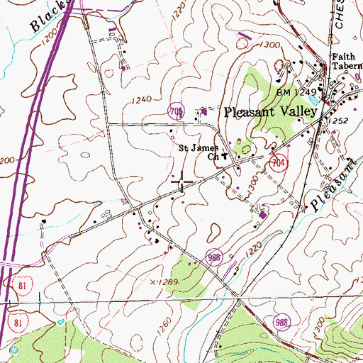 Topographic Map of Pleasant Run Church (historical), VA