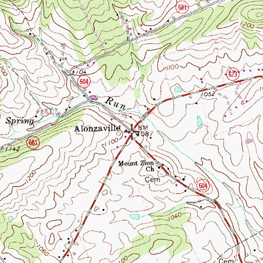 Topographic Map of Alonzaville, VA