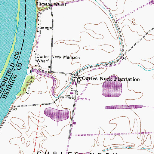 Topographic Map of Curles Neck Plantation, VA