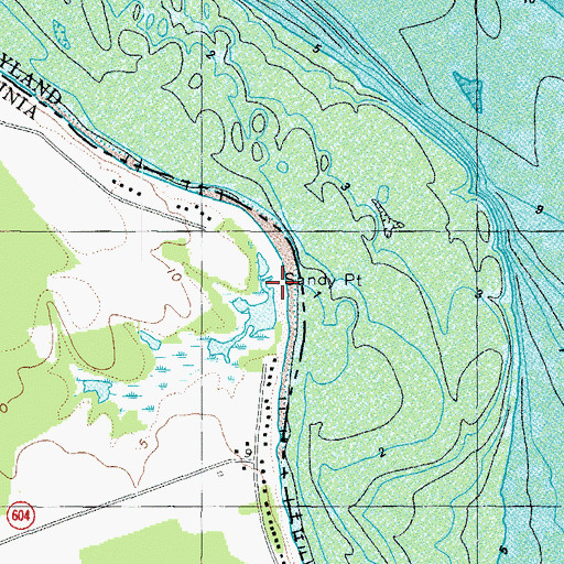 Topographic Map of Sandy Point, VA