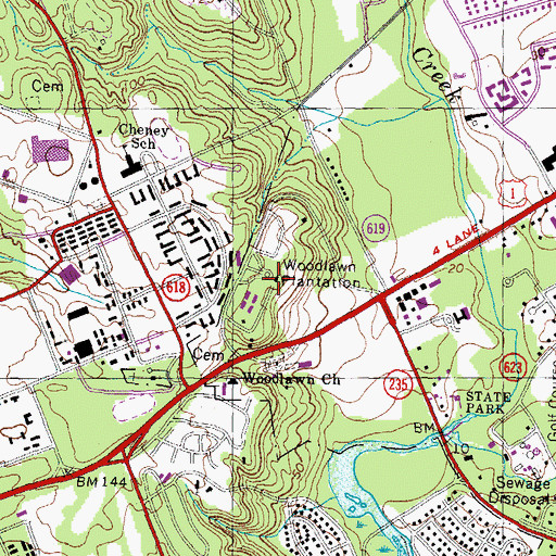 Topographic Map of Woodlawn Plantation, VA